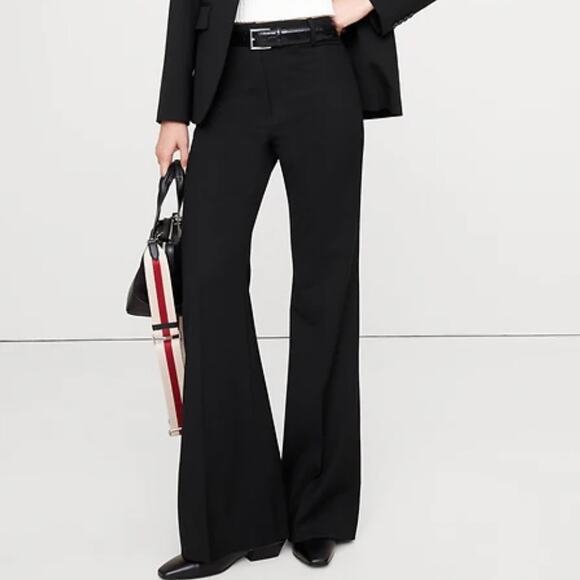 Banana Republic High Rise Flare Italian Wool Pant 10P Black 826931 - Picture 1 of 14